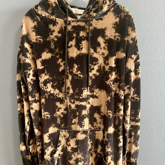 Topshop Womens Size 4 Black & Tan Velvet  Hoodie Mini Dress - Picture 2 of 6
